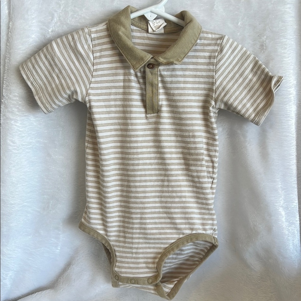 H&M Tan and White Striped Bodysuit with Collar